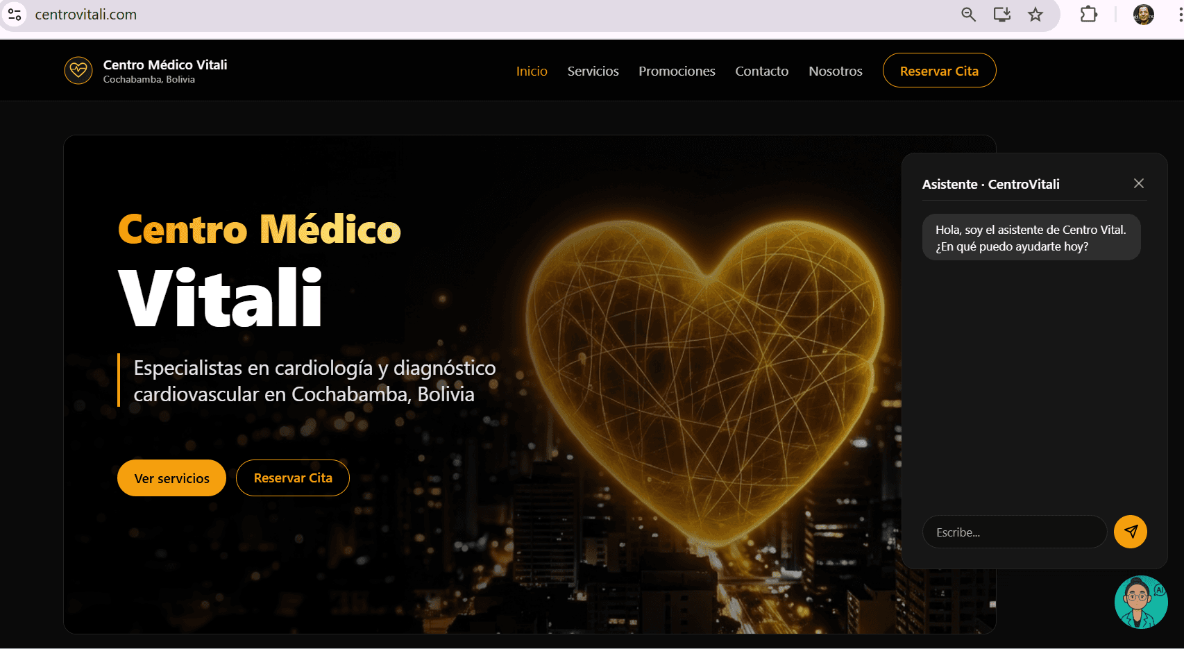 Centro Médico Vitali website with AI chatbot assistant